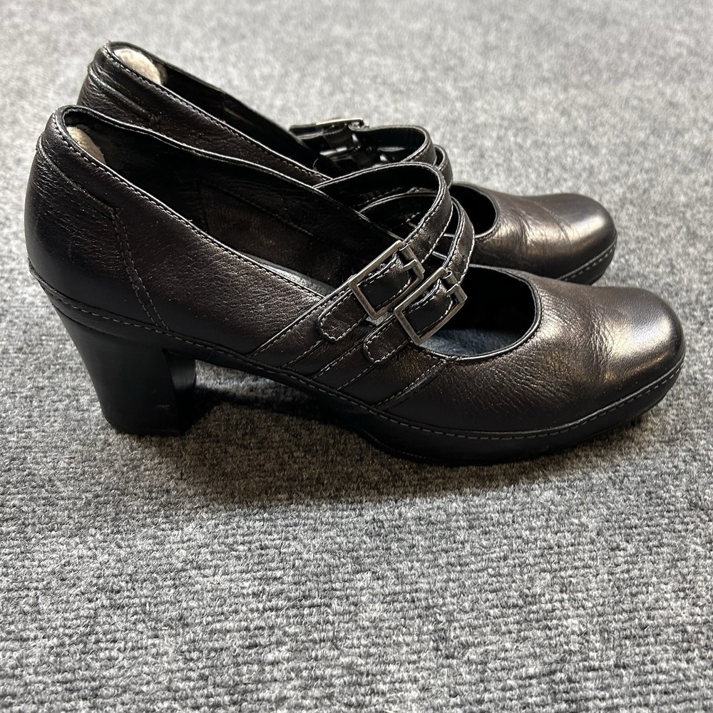 Clarks Artisan Black Leather Double Strap Mary Jane Heels 9.5 M Whimsigoth